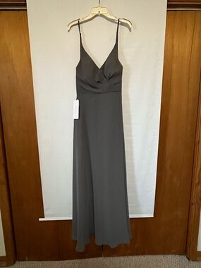AZAZIE Davis Steel Grey Slip Maxi Dress with V-Neck Size 6 NWT